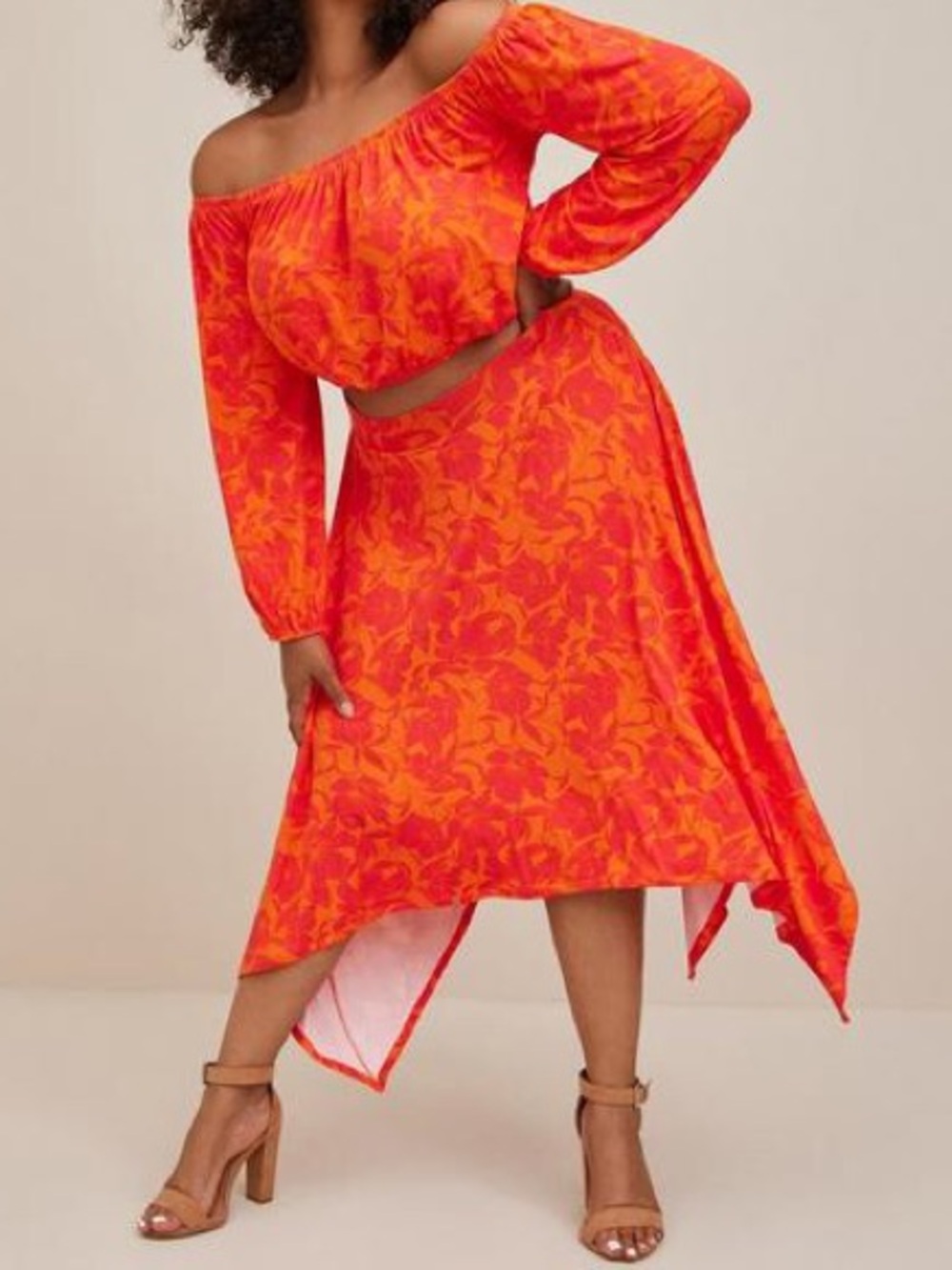 Torrid Handkerchief Hem Maxi Skirt - Super Soft Floral Orange size 2